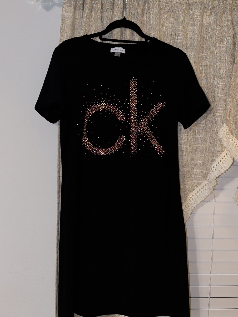 Calvin Klein Black Dress with Pink Crystal 'ck' Logo